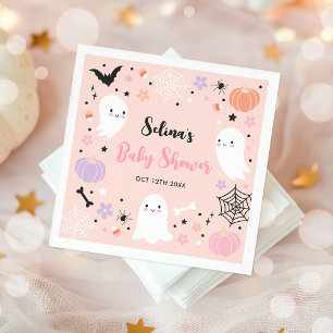 Girl Ghost Little Boo Is Due Halloween Baby Shower Napkin