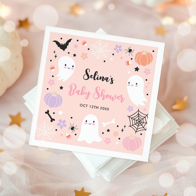 Girl Ghost Little Boo Is Due Halloween Baby Shower Napkin (Creator Uploaded)