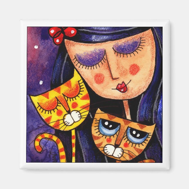 Girl & Ginger Cats - Magnet 2 (Front)