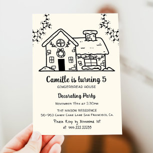 Girl Gingerbread House Decorating Birthday Party Invitation