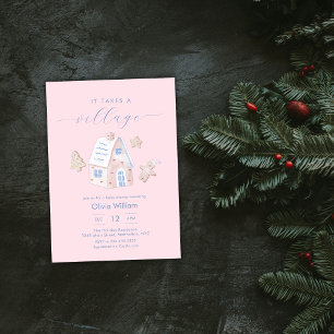 Girl Gingerbread It Takes A Village Baby Shower Invitation