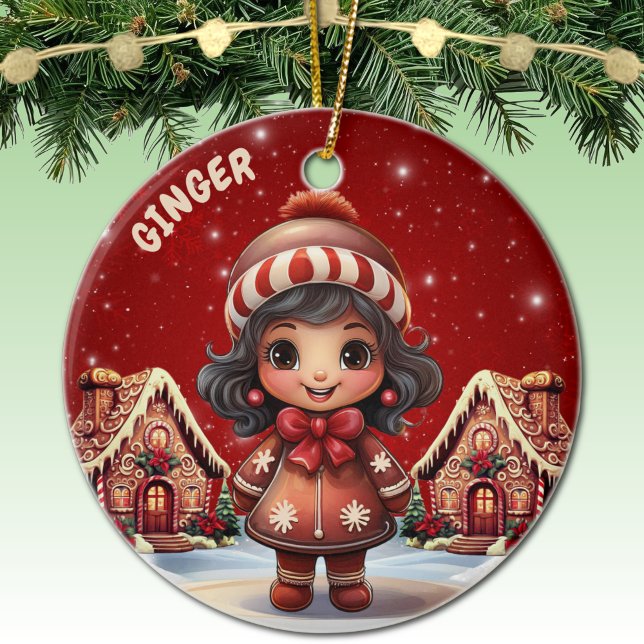 Girl Gingerbread Village House Christmas Decor Ceramic Tree Decoration (Personalizable Girl Gingerbread & Houses Christmas Decor Customizable Ornament  Xmas Decoration 🎄)