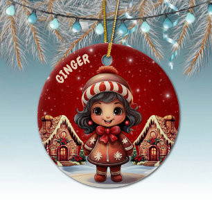 Girl Gingerbread Village House Christmas Decor Ceramic Tree Decoration