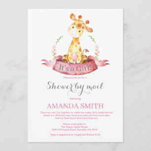 Girl Giraffe Baby Shower by Mail Invitation
