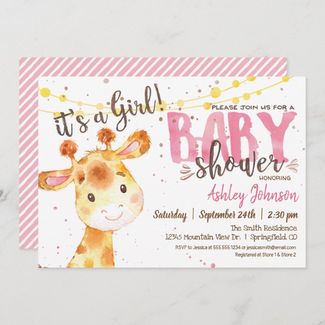 Girl Giraffe Baby Shower invitation (Front/Back)