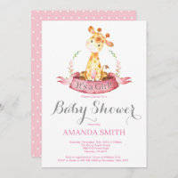 Girl Giraffe Baby Shower Invitation Pink and Grey