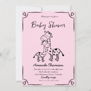 Girl Giraffe Hand Drawn baby shower Invitation