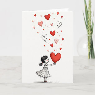 Girl Gives Love Hearts Card