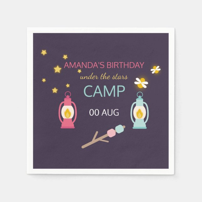 Girl Glamping Party personalised Napkin (Front)