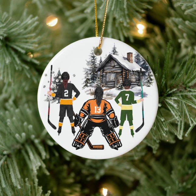 girl goalie boy and girl Hockey Ornament (Tree)