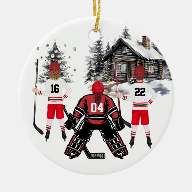 girl goalie boy and girl Hockey Ornament (Front)