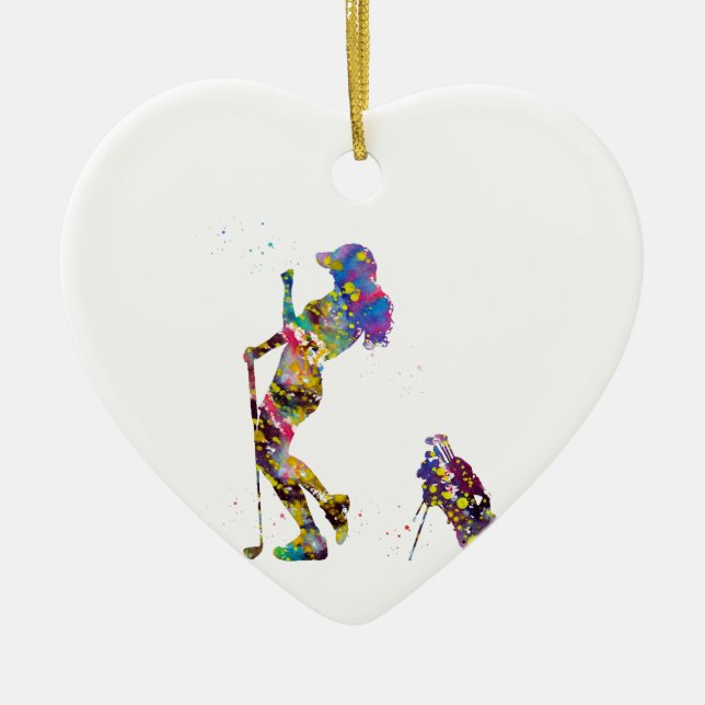 Girl golfer ceramic tree decoration (Front)