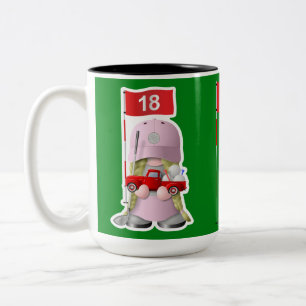 Girl Golfer Gnome with Little Red Truck Two-Tone Coffee Mug