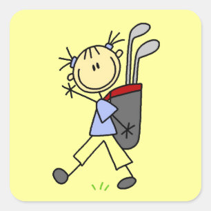 Girl Golfer With Bag and Clubs Square Sticker