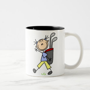 Girl Golfer With Bag and Clubs Two-Tone Coffee Mug