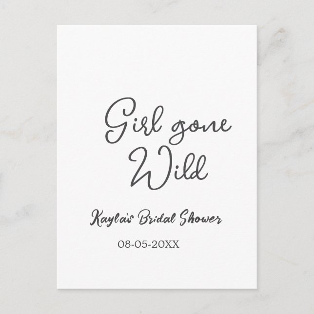 Girl gone wild bridal shower name date simple mini postcard (Front)