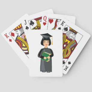 Girl Graduate in Black Cap and Gown Playing Cards