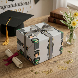 Girl Graduate in Black Cap and Gown Wrapping Paper