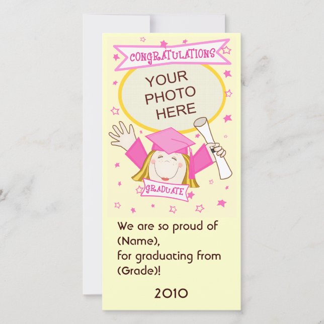 Girl Graduate Kindergarten / Preschool Photo Card (Front)