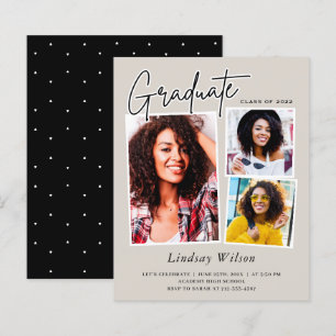 Girl Graduate Three Photo Graduation Invitation