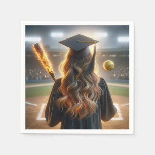 Girl Graduate With Flaming Bat and Softball Napkin