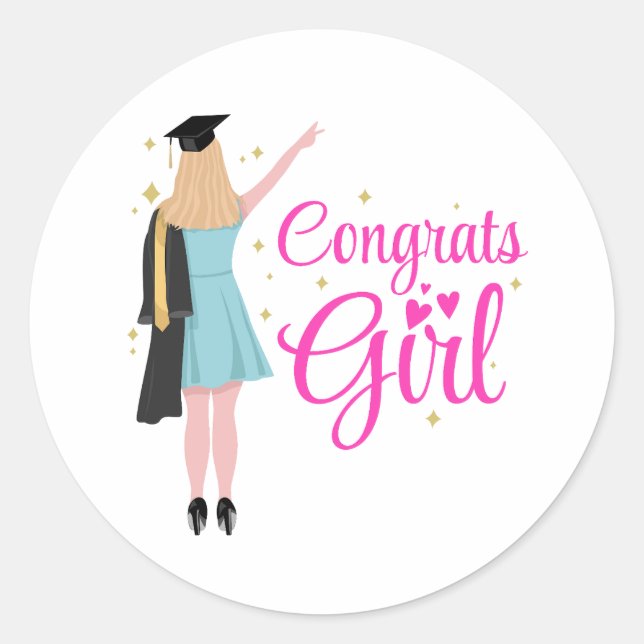 Girl Graduation Congrats Design Classic Round Sticker (Front)