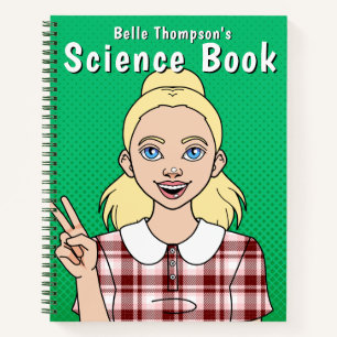 Girl Green Cartoon Name School Subject Notebook