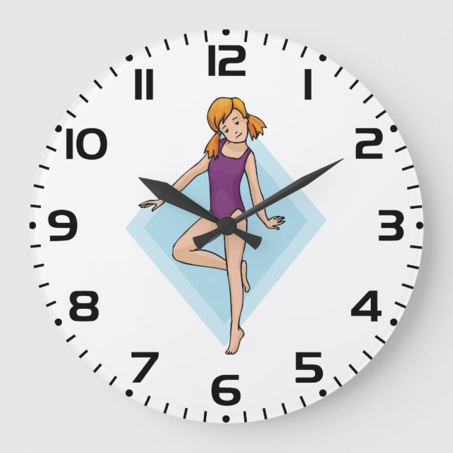 Girl Gymnast in Purple Leotard Large Clock (Front)