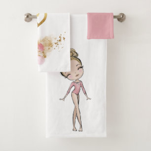 Girl Gymnastics Pink Hearts Bath Towel Set