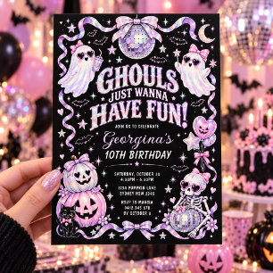 Girl Halloween Birthday Ghouls Just Wanna Have Fun Invitation
