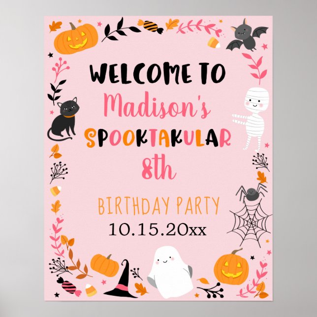 Girl Halloween Spooktacular Birthday Welcome Poster (Front)