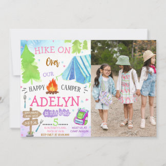 Girl Happy Camping Birthday Photo Invitation