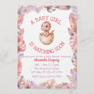 Girl Hatching Soon, Pink Dino Baby Shower Invitation