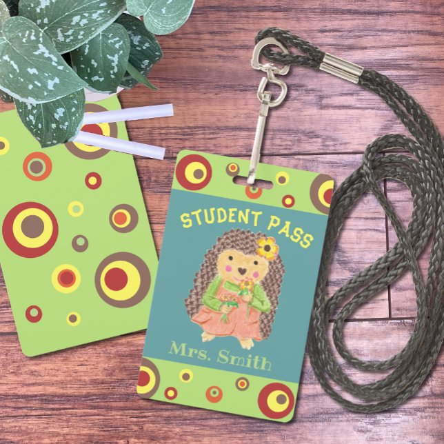 Girl hedgehog student hall pass ID badge (Creator Uploaded)