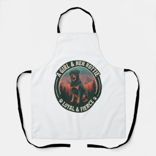 Girl Her Rottie Loyal Fierce Rottweiler Dog Mounta Apron