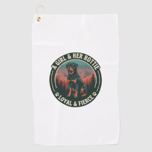 Girl Her Rottie Loyal Fierce Rottweiler Dog Mounta Golf Towel