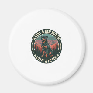 Girl Her Rottie Loyal Fierce Rottweiler Dog Mounta Magnet