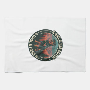 Girl Her Rottie Loyal Fierce Rottweiler Dog Mounta Tea Towel