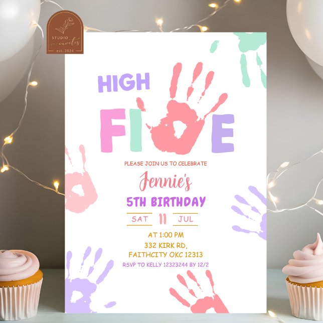 Girl High Five Pastel Birthday Invitation (Creator Uploaded)