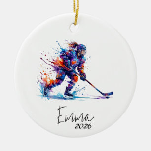 girl hockey ornament, hockey ornament,hockey lover ceramic tree decoration