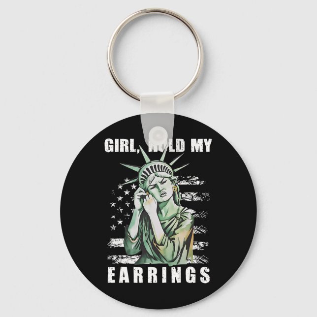 Girl Hold My Earrings Statue Subtle Resist Trump H Key Ring (Front)