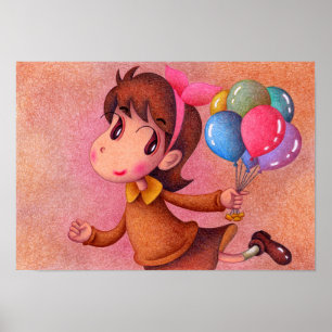 Girl holding a balloon. poster
