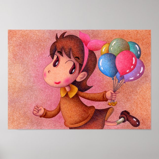 Girl holding a balloon. poster (Front)