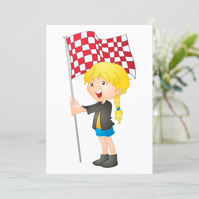 Girl Holding A Chequered Flag Invitation (Creator Uploaded)