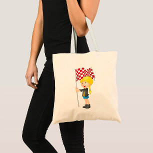 Girl Holding A Chequered Flag Tote Bag