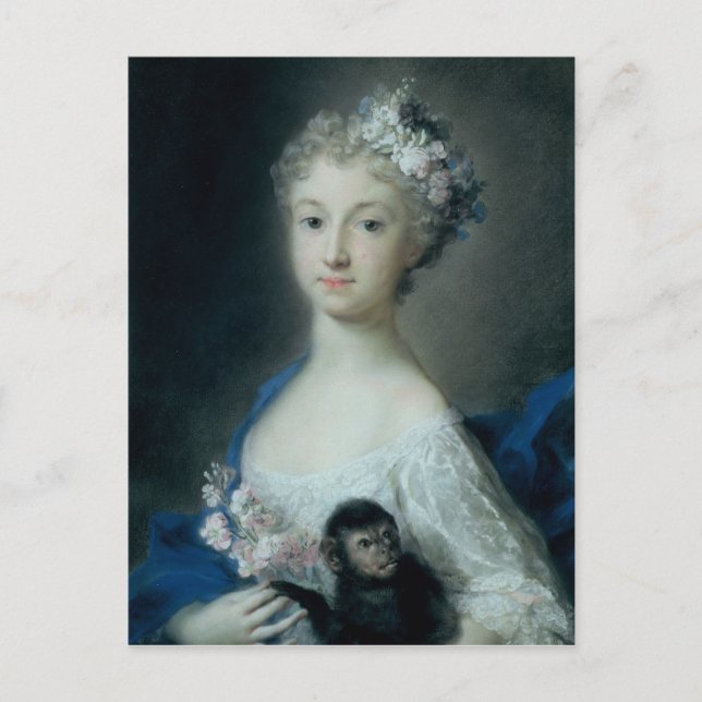 Girl holding a monkey postcard (Front)