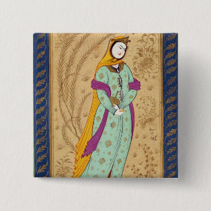 Girl holding a wine vessel and a pear, from the La 15 Cm Square Badge