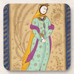 Girl holding a wine vessel and a pear, from the La Coaster