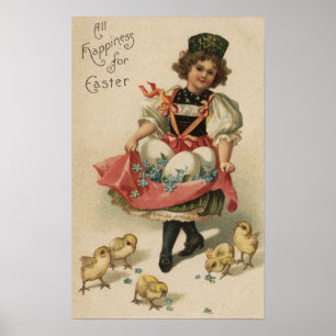 Girl Holding Eggs with Chicks Poster