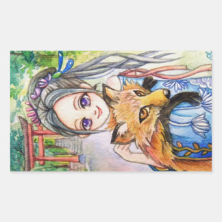 Girl Holding Fox Rectangular Sticker